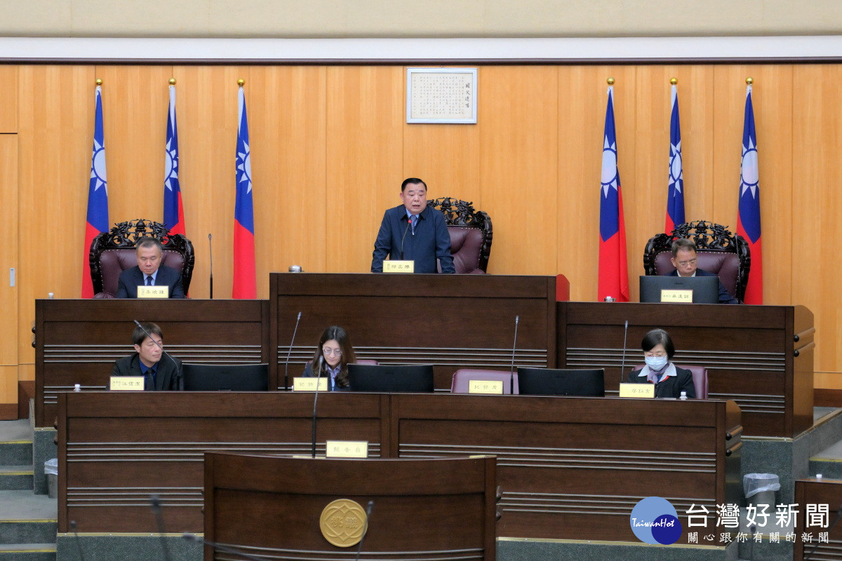 桃園市議會議長邱奕勝於開幕典禮中致詞。<br /><br />
