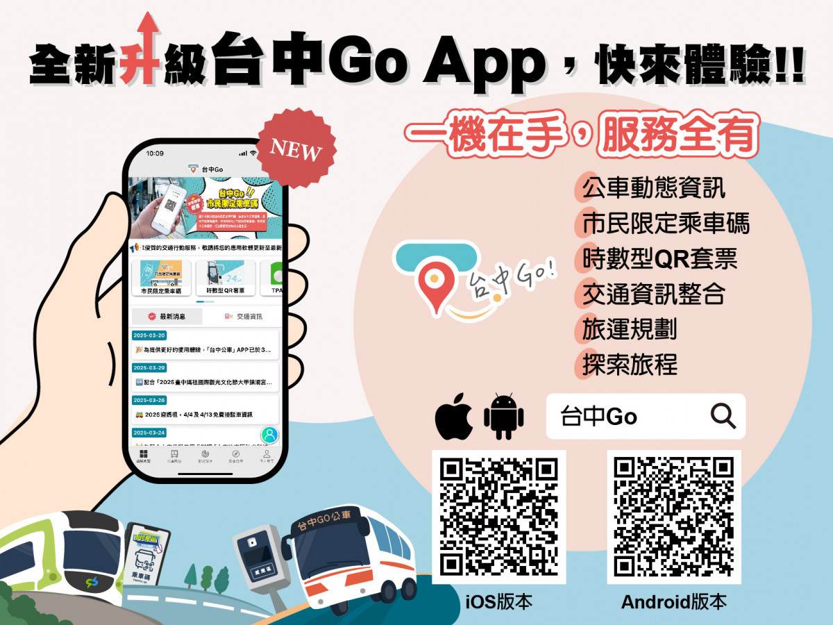 台中Go APP可查詢及時公車資訊也可掃碼乘車
