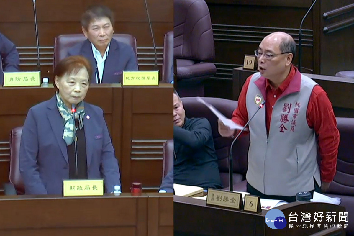 桃園市議員劉勝全質詢市府財政局長歐美鐶。