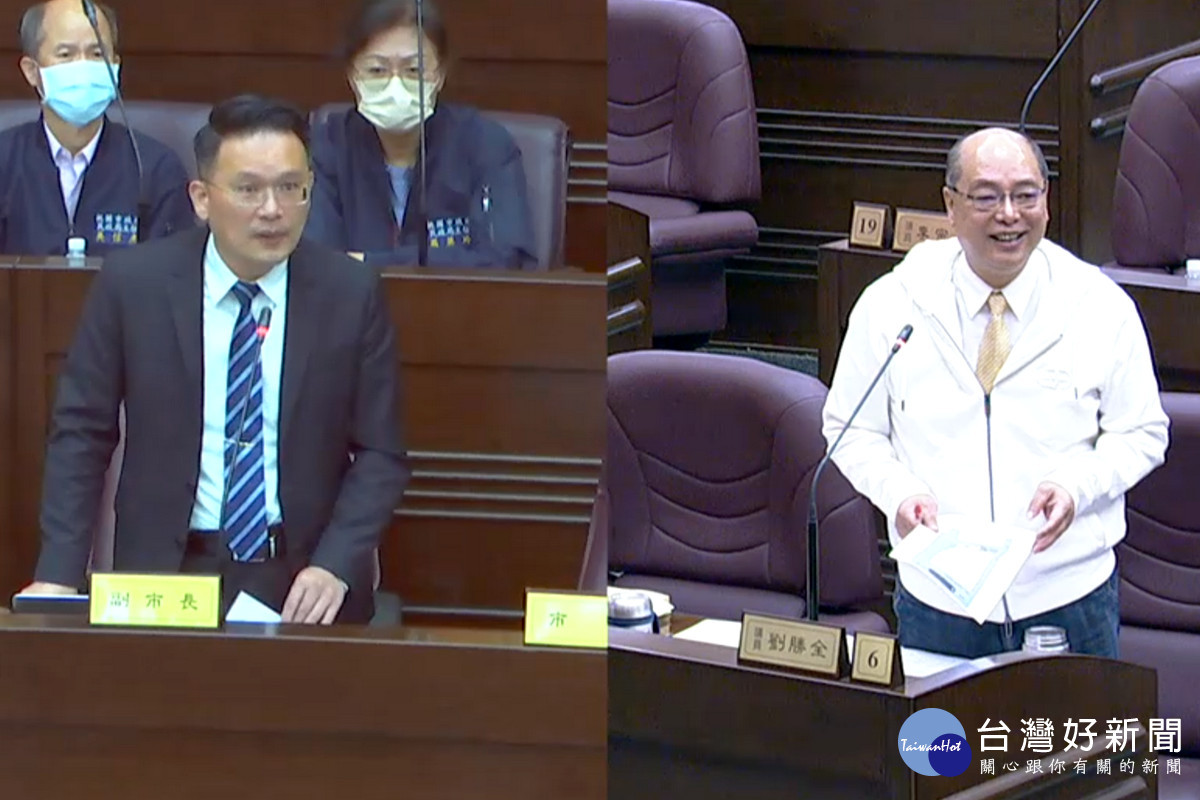 針對蘆竹行政園區促參案，桃園市議員劉勝全質詢副市長蘇俊賓。