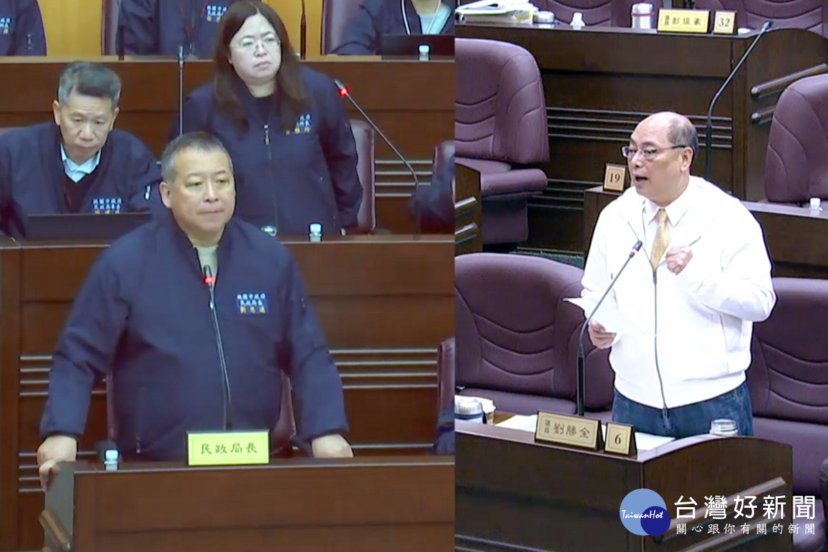 針對蘆竹行政園區促參案,桃園市議員劉勝全質詢民政局長劉思遠。