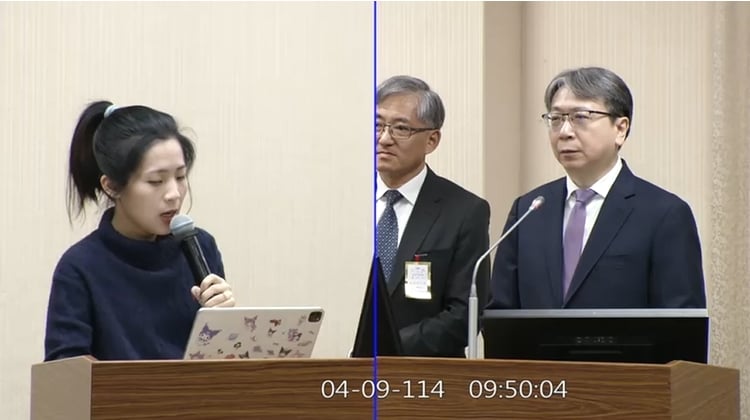 國民黨立委徐巧芯今(9日)在立法院外交國防委員會質詢國安局長蔡明彥時,爆料現在人正在美國的國安會秘書長吳釗燮一名何姓助理也是共諜。翻攝國會頻道畫面
