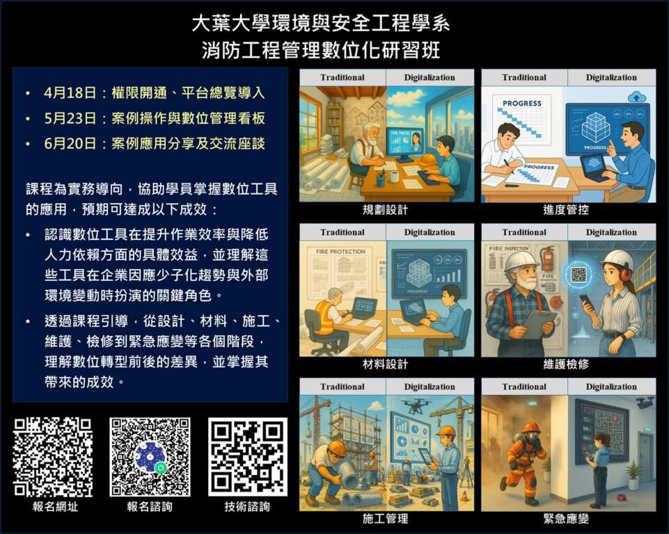 ▲大葉大學推出消防工程管理數位化研習班。（記者林明佑翻攝）