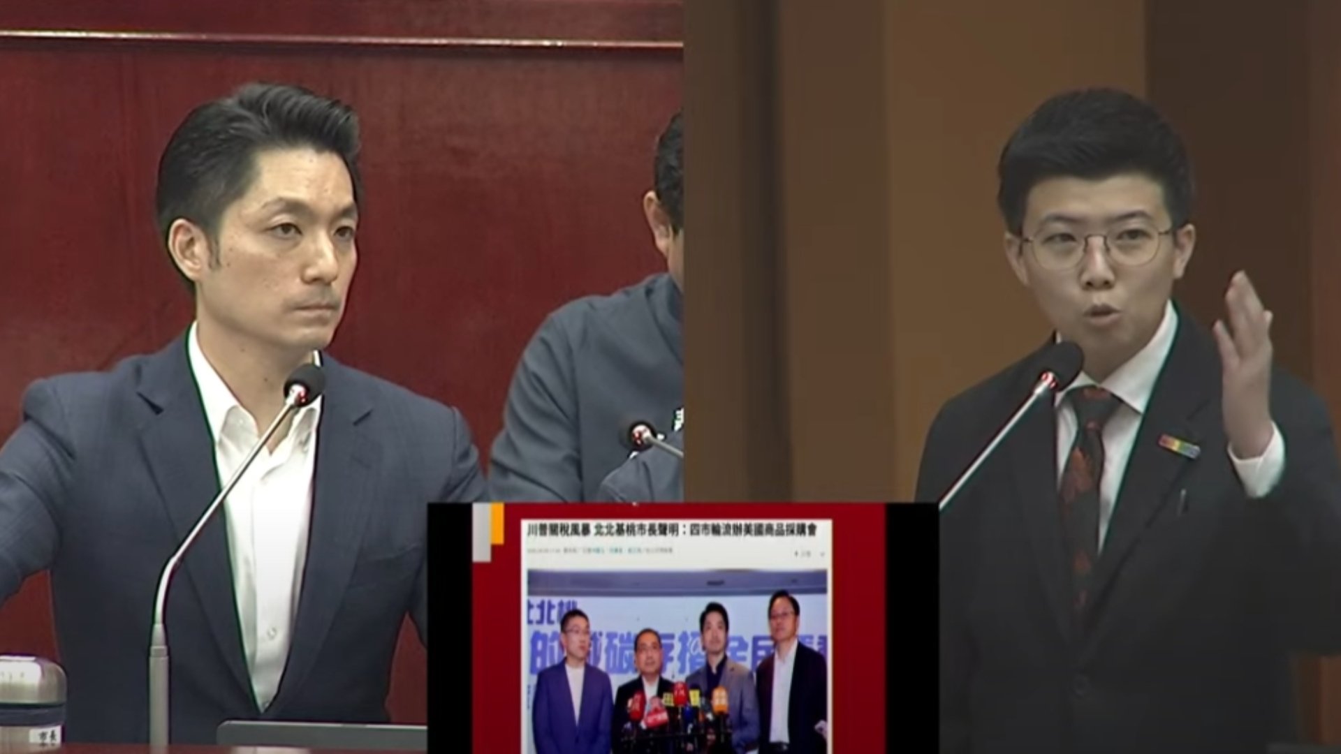 苗博雅(右)10日在議會質詢台北市長蔣萬安。翻攝台北市議會直播