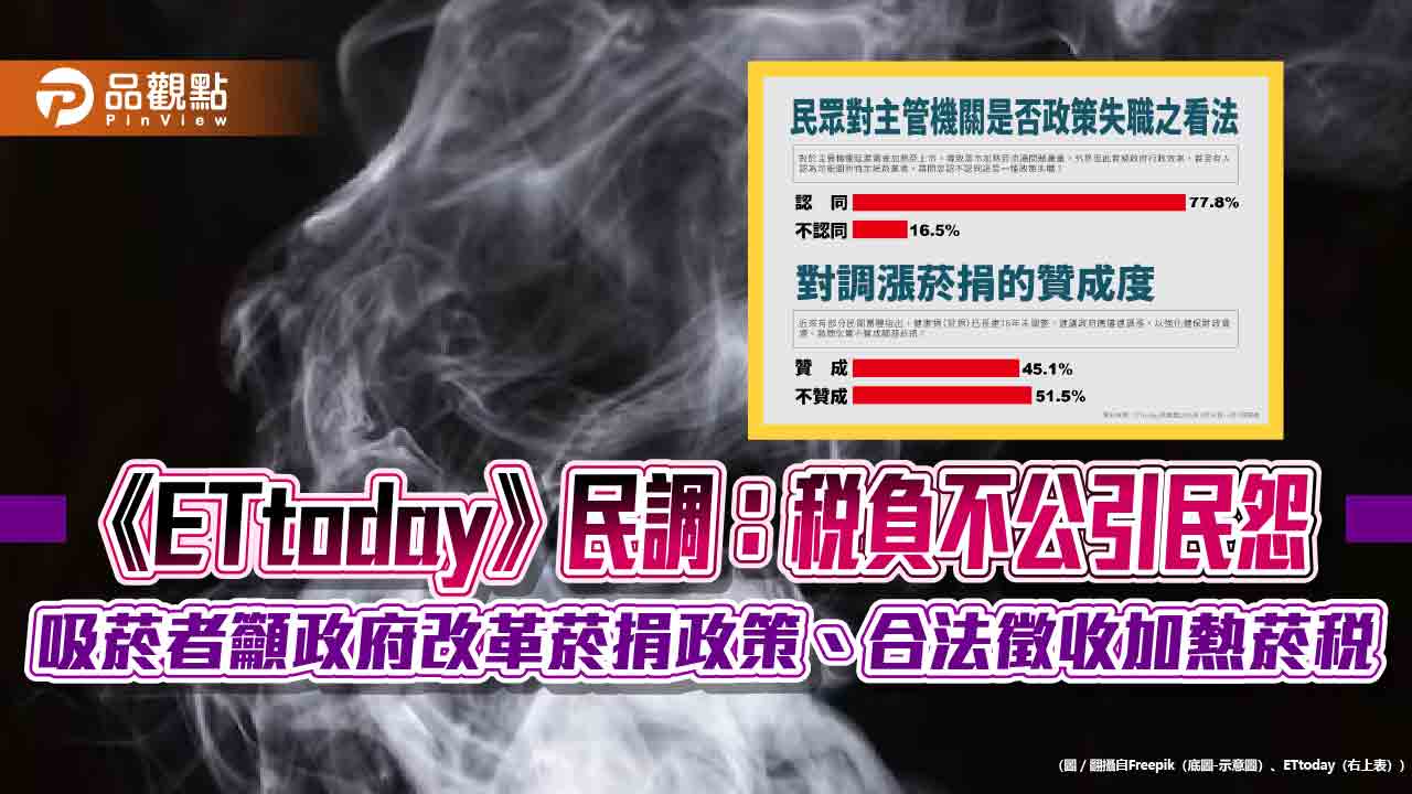 《ETtoday》民調:稅負不公引民怨 吸菸者籲政府改革菸捐政策、合法徵收加熱菸稅