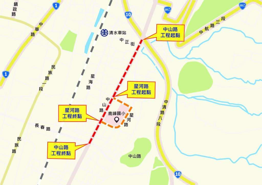 建設局斥資9,980萬元推動「臺中市沙鹿區鹿峰國小校園周邊暨行車安全道路改善工程」