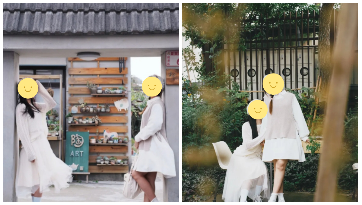 媽媽(右邊人物)也幫女兒(左邊人物)設計一套「清甜系精緻少女感」的穿搭,女網友瞬間變成另一個人。圖/讀者提供、鄭欣宜後製