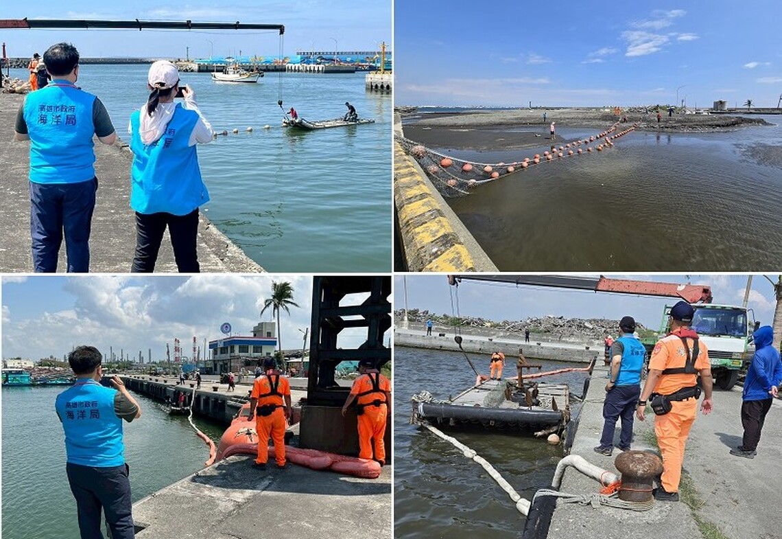 高市府海洋局舉辦漂流木攔木網及海污應變演練 維護漁港及漁船安全