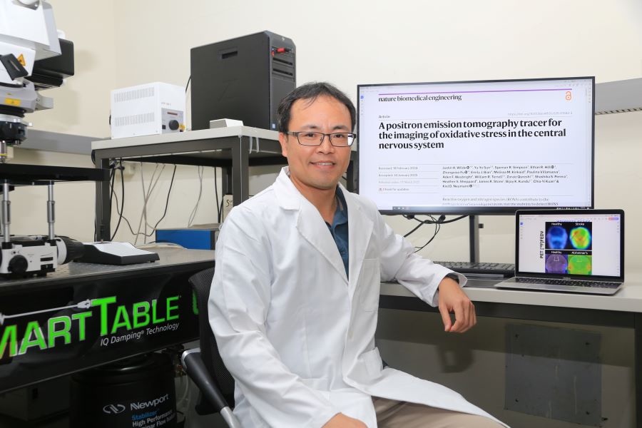 ▲國立中山大學生技醫藥研究所助理教授孫羽佑跨國合作,首創氧化壓力偵測技術,有望緩解阿茲海默症。