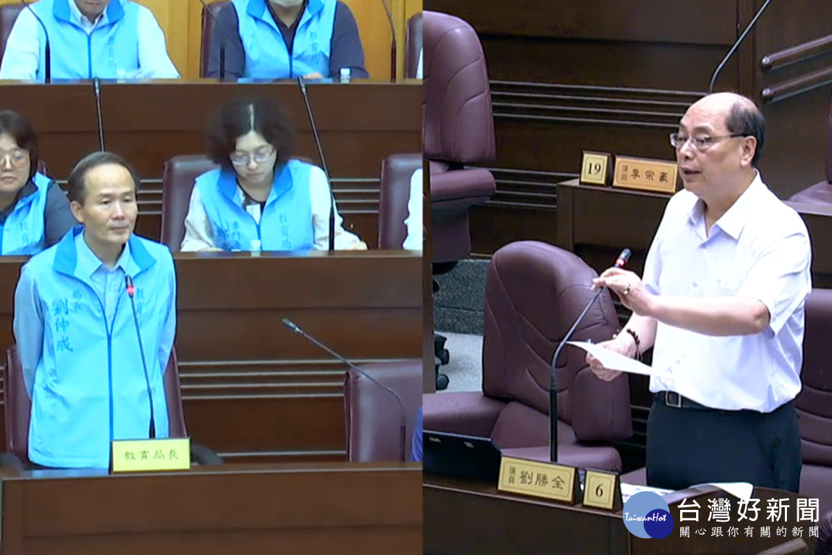 針對教育相關議題,劉勝全質詢市府教育局長劉仲成。<br /><br />