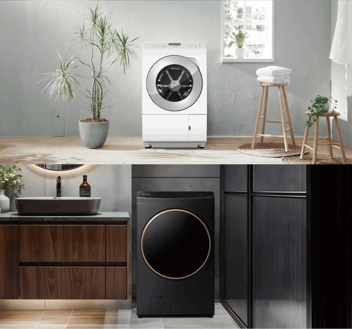 日製的NA-LX128B系列機型(上圖)，搭載Heat Pump熱泵除濕式烘乾技術與nanoe X健康科技，外觀融合日系簡約美學，適合重視洗衣效能與居家風格整合的用戶。台製的NA-V170RPH(下圖)、NA-V150RPH機型，擁有大容量與Heat Pump熱泵除濕式烘乾技術，強調實用機能與節能效率，適合洗衣量大、注重操作便利與生活節奏的家庭。(圖/業者提供)