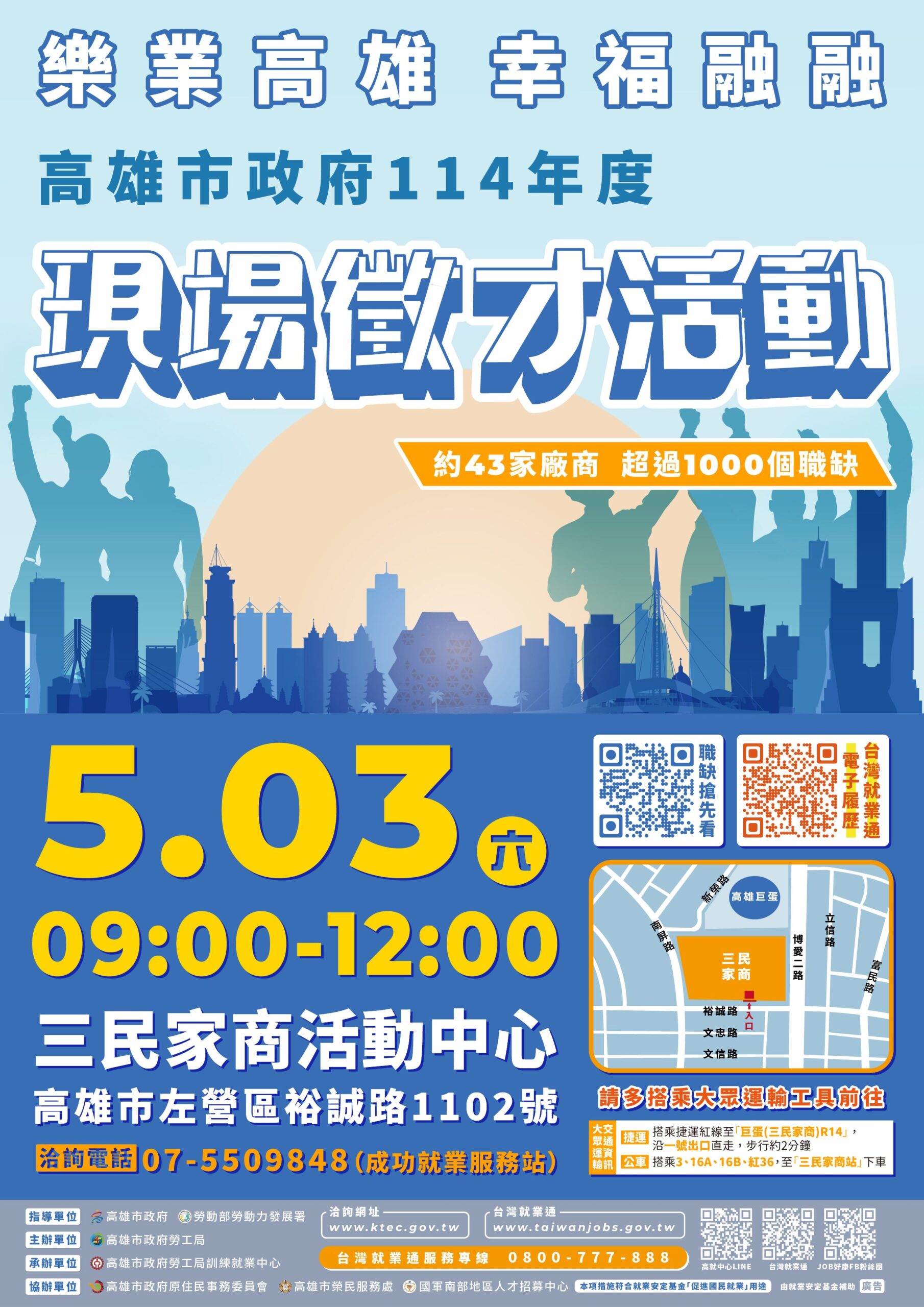 高雄43家企業釋出逾千職缺　5/3緊來三民家商面試
