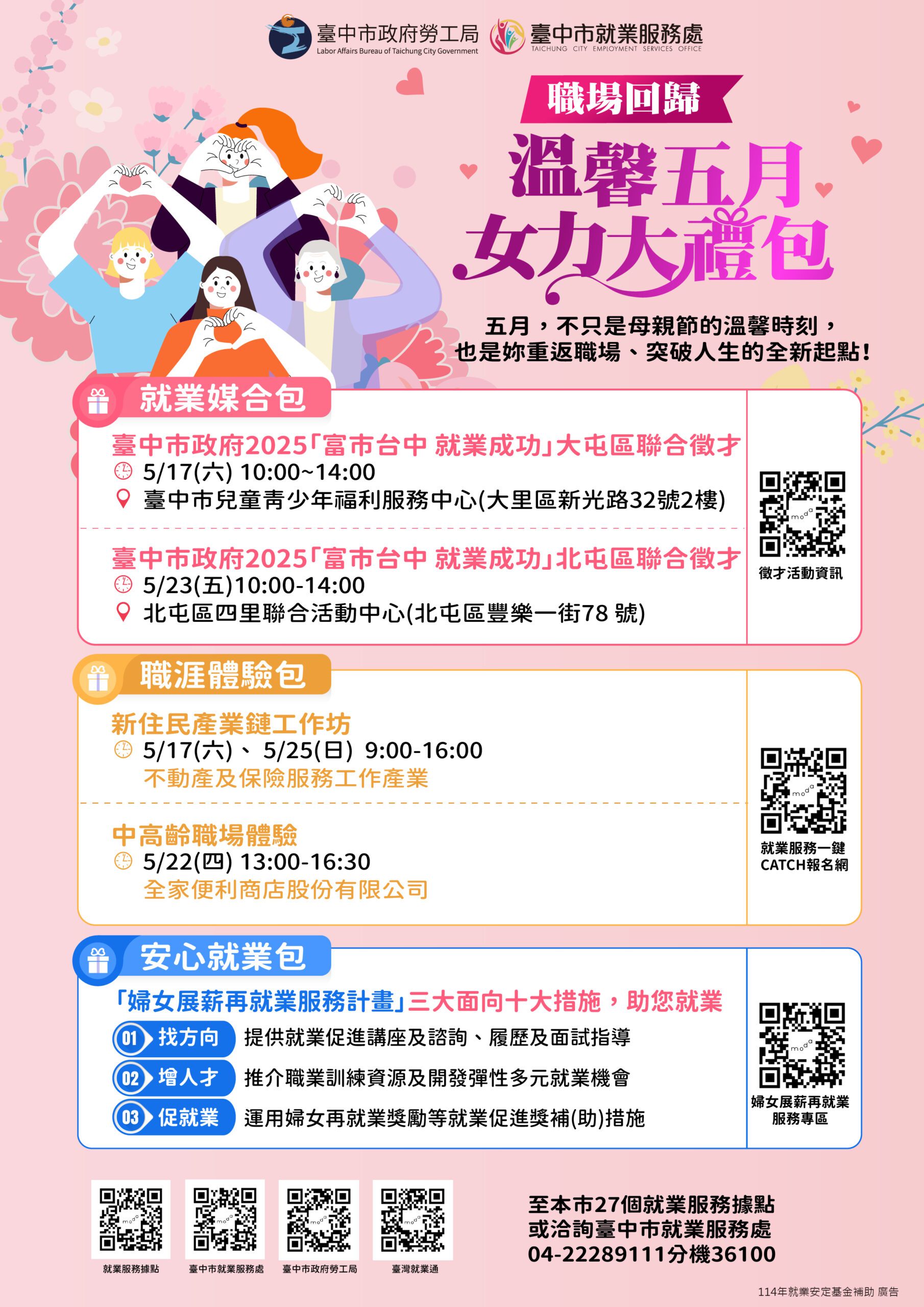 打造性別友善就業環境！台中勞工局母親節獻上「重回職場女力大禮包」