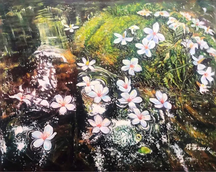 林得樂-花落.細水.無聲-油畫