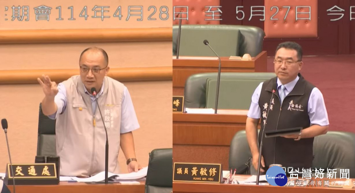 嘉義市議員黃敏修建議市府廢除BRT車道,檢討槽化線劃設問題,避免車輛爭道/陳致愷翻攝
