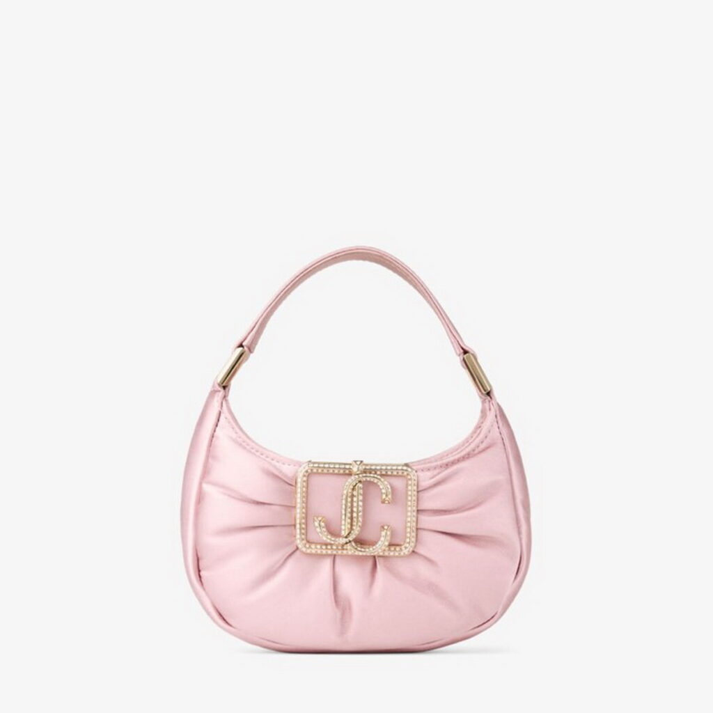 微風信義-JIMMY CHOO EDIE HOBO MINI 粉色皮革JC水晶手提包 推薦價44,800元