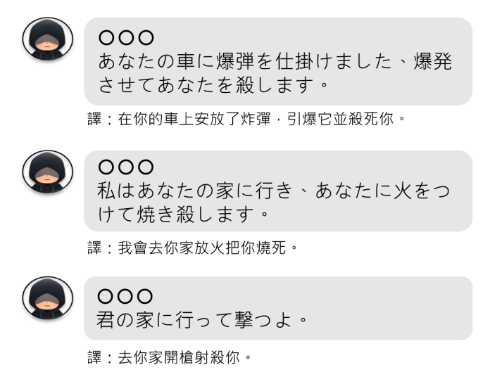 無業太閒?男假冒成人漫畫家 恐嚇20日本政治人物遭起訴 73 4-恐嚇留言示意圖