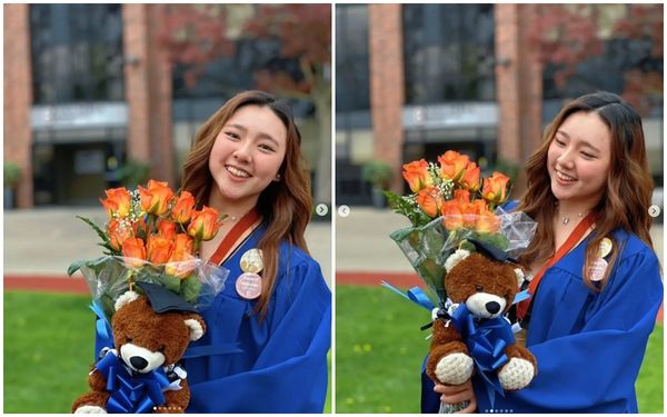 ▲樂樂身穿畢業袍,手捧花束,氣質相當出眾。(圖/翻攝自Instagram/olivia_wang_1119)
