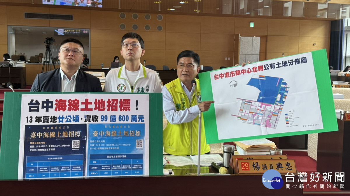 楊典忠議員（右）質疑中台灣區域治理平台形同虛設，彰化縣大賣台中海線土地99億元市府沒輒。