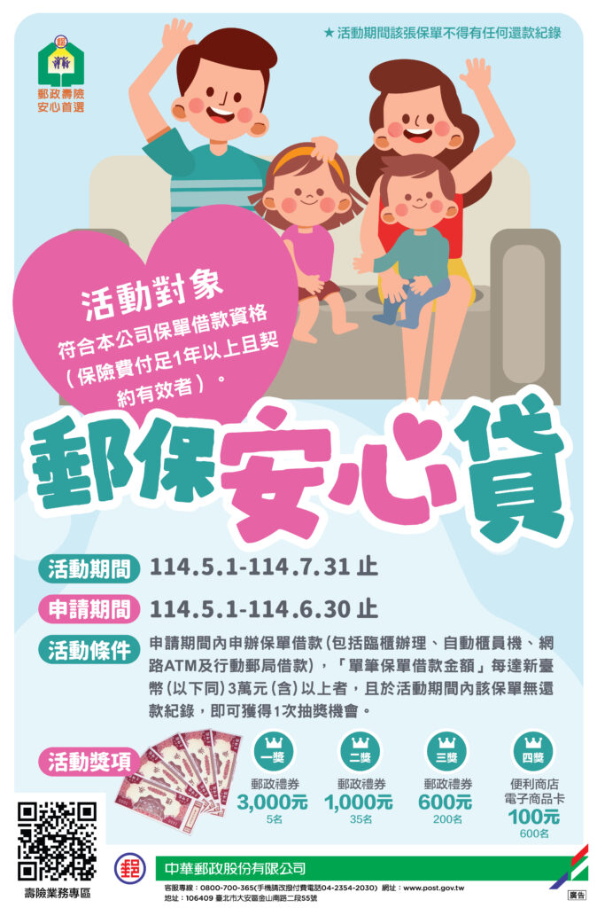 中華郵政「郵保安心貸」方案即日起開放申請