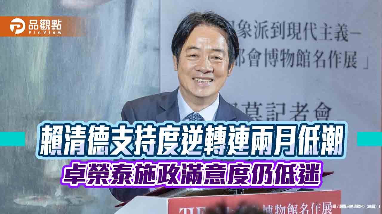 賴清德支持度逆轉連兩月低潮 卓榮泰施政滿意度仍低迷