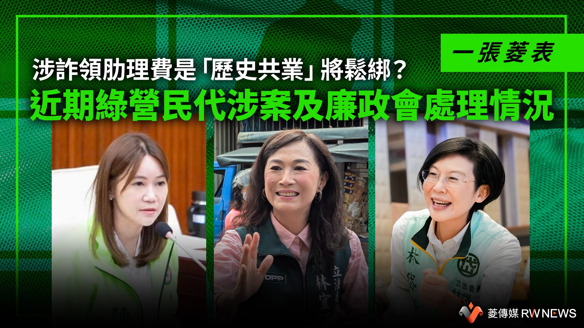 一張菱表/涉詐領肋理費是「歷史共業」將鬆綁? 近期綠營民代涉案及廉政會處理情況