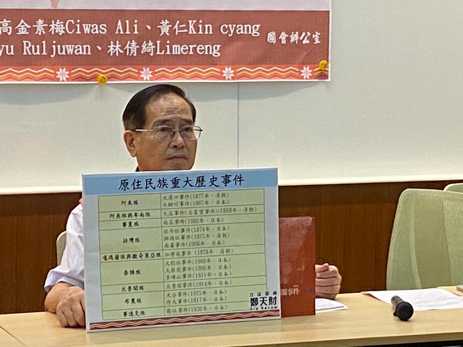記者會是由曾擔任行政院原住民族委員會副主任委員的鄭天財委員主持。(記者包克明 攝)