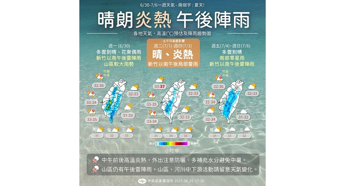 週一天氣好壞參半!午後雷雨範圍強度減 中南部山區慎防豪雨