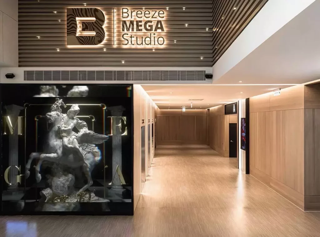 微風廣場8F的Breeze Mega Studio具備兩座專業演講、影廳空間與四座百坪展演空間，並設有高規格投影設備，適合舉辦商業活動、藝術展覽、奢華晚宴、大型演唱會等各式活動。