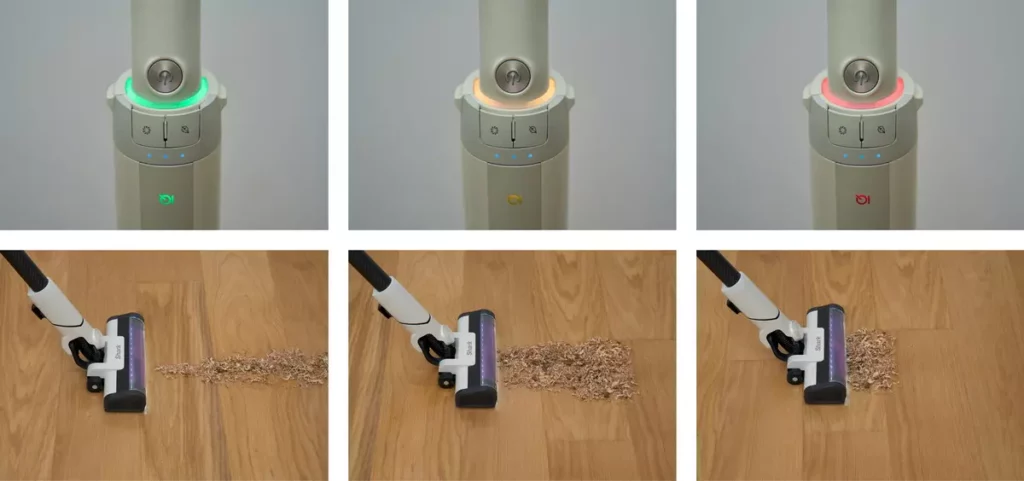 Smart iQ技術可自動偵測灰塵量,自動調節吸力,並呈現於iQ圖示上