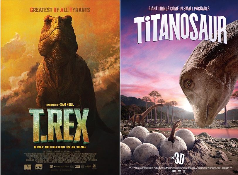 可能是顯示的文字是「 GREATEST OF ALL TYRANTS IN TITANOSAUR SMALL PACKAGES GIANT THINGS COME ARRATED NARRATEDEYSAMNEILL SAM NEILL T.REX IN IMAX AND OTHER GIANT SCREENCINEMAS NMAXADOTHERGIANTSCRENCMERAS SCREEN BA IN 3D 全物 行」的圖像