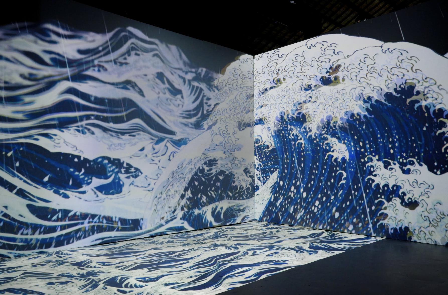 ▲《會動的浮世繪展》呈現神奈川沖浪裏浪花翻騰。(圖/翡冷翠文創提供)