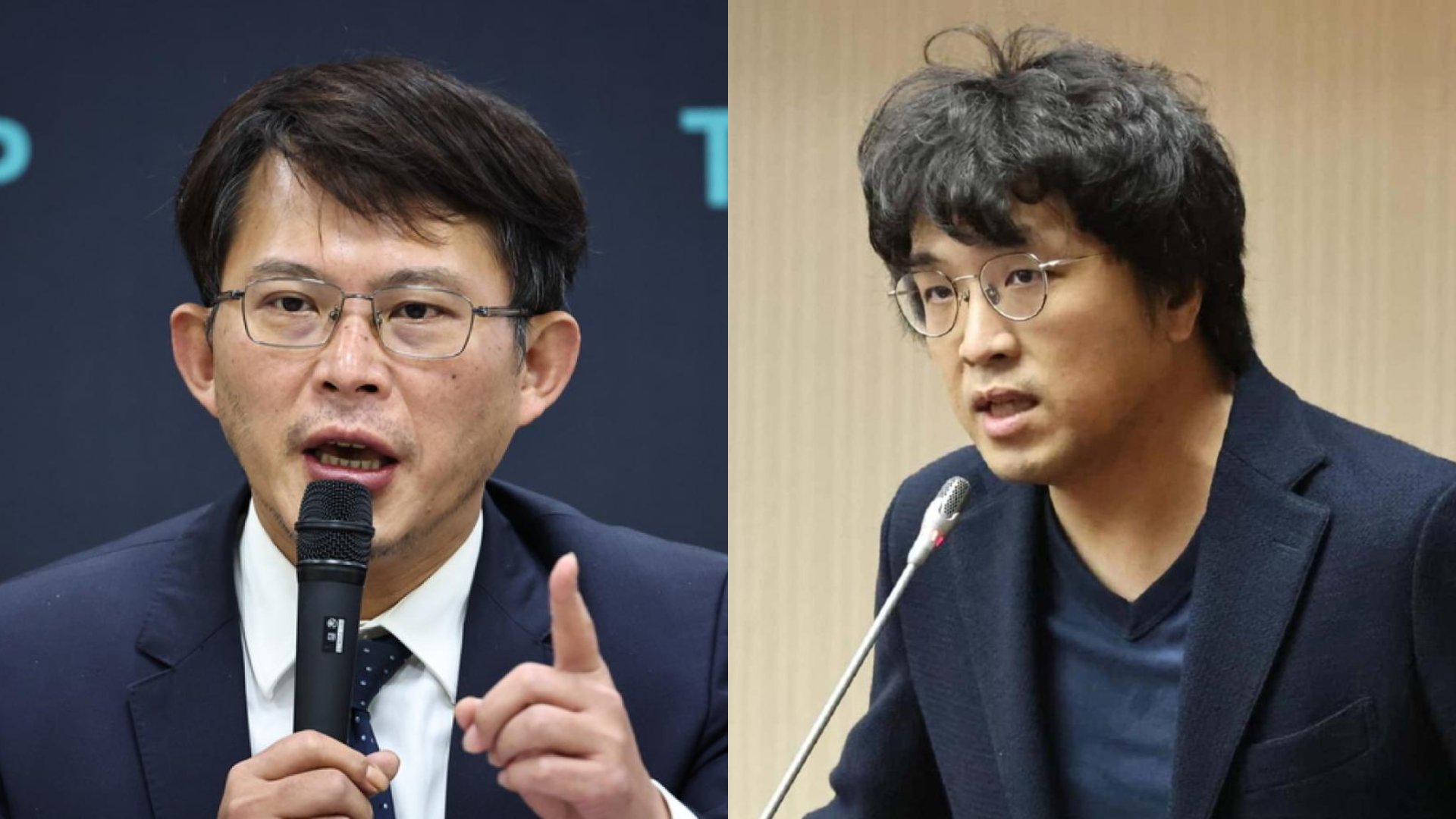 民眾黨立委黃國昌(左)4日批民進黨沒證據亂抺紅在野人士,民進黨立委沈伯洋(右)狂舉例打臉。資料照片/林啟弘攝