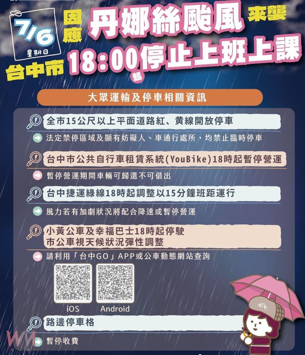 丹娜絲颱風來襲　台中市交通局：部分紅黃線路段開放停車