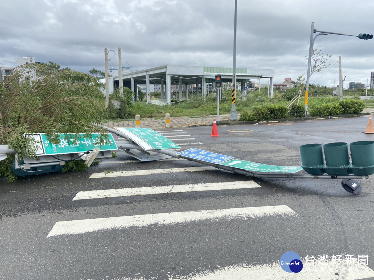 嘉義市西區湖子內路交通號誌、路名標誌及路樹倒伏/陳致愷攝影