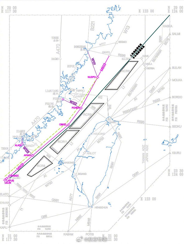 ▲北京單方面優化M503、W121至W123航路,挑戰程序規範,再度引發兩岸爭議!(翻攝資料照)