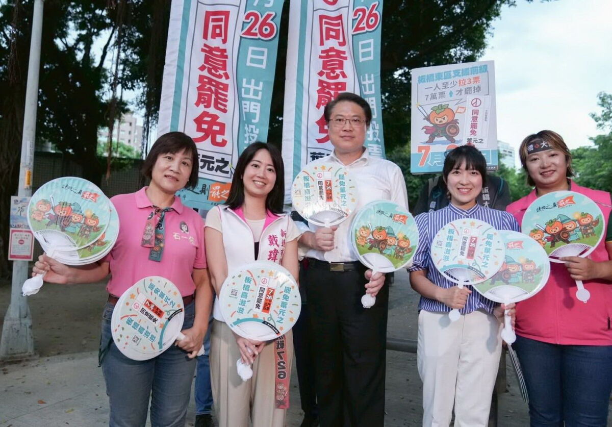 圖/新北市議員戴瑋姍陪同民進黨秘書林右昌在板橋大掃街,呼籲民眾726請出門投下「同意罷免」票!(戴瑋姍臉書)