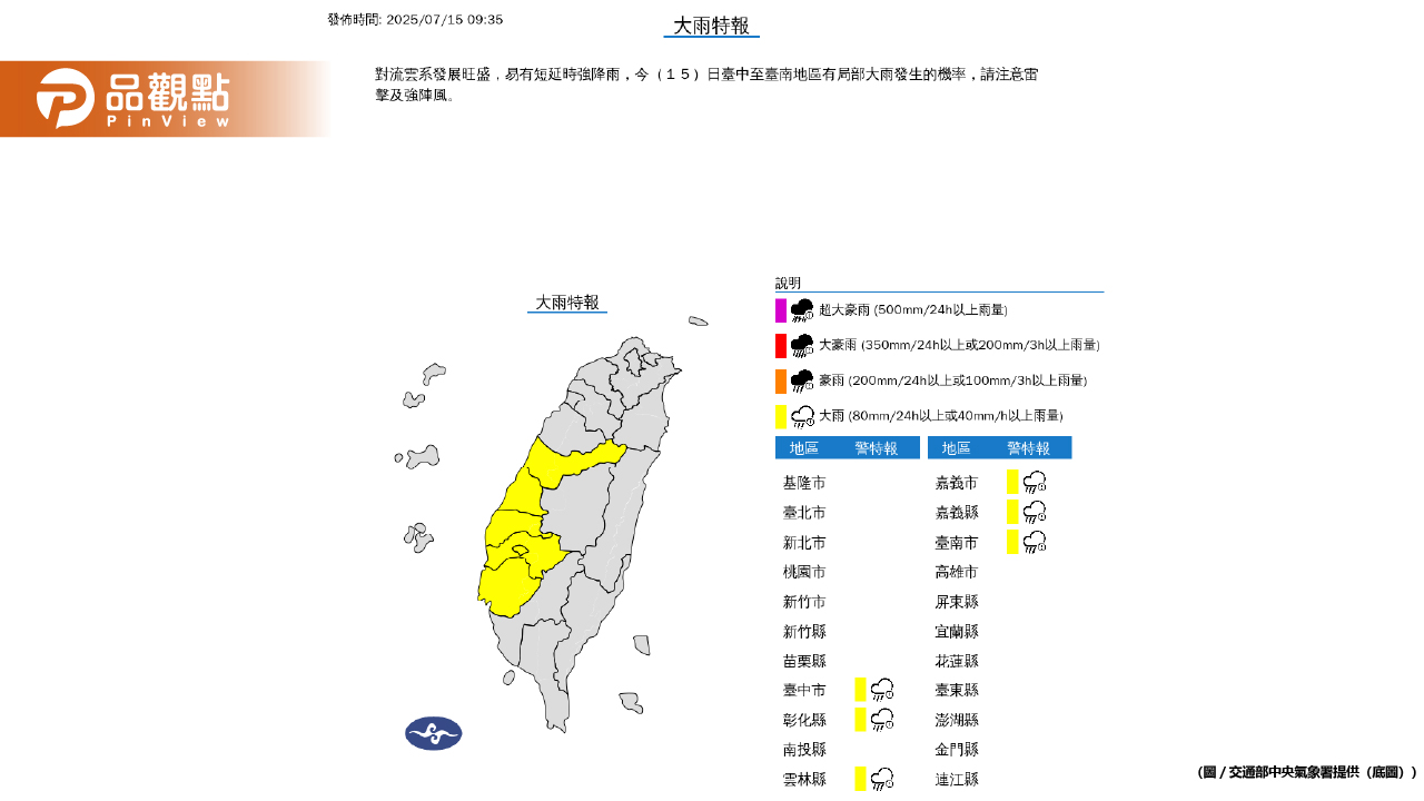 要帶傘!大雷雨襲2縣市 5縣市大雨特報