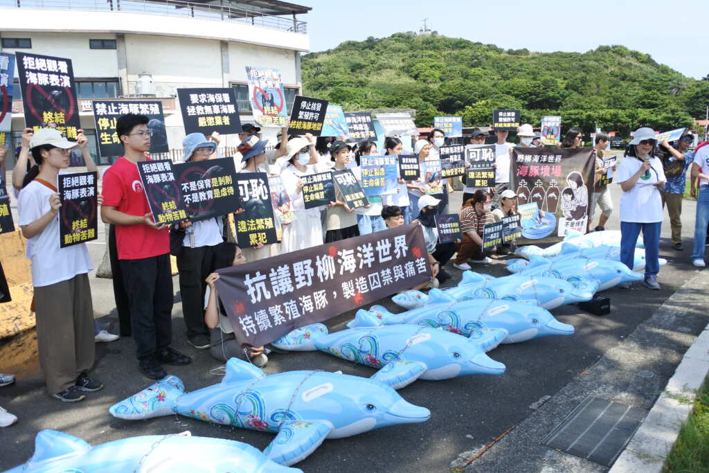 ▲抗議違法繁殖小海豚,動保團體要求海委會嚴懲累犯,妥善安置園內海豚。(圖/動保團體提供)