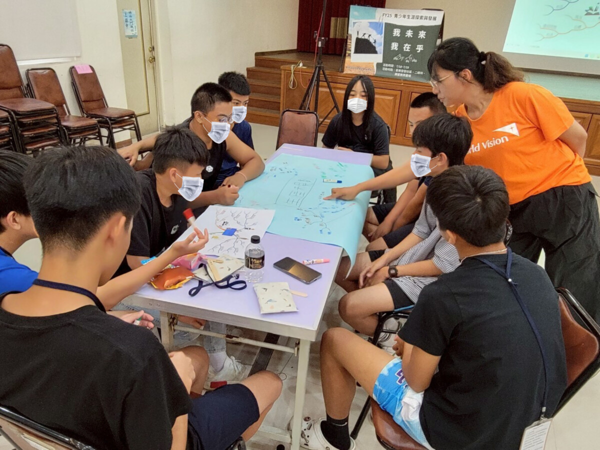 ▲青少年們在課程中,以樹狀圖分享生涯規劃及進行小組回饋。