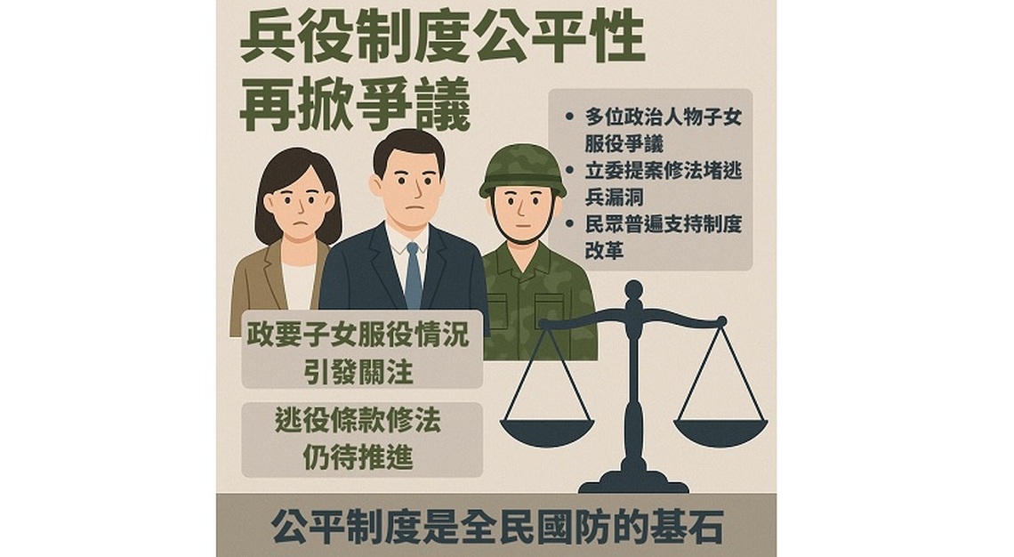 兵役制度公平性再掀爭議 政要子女服役狀況引關注、逃役條款修法仍待推進