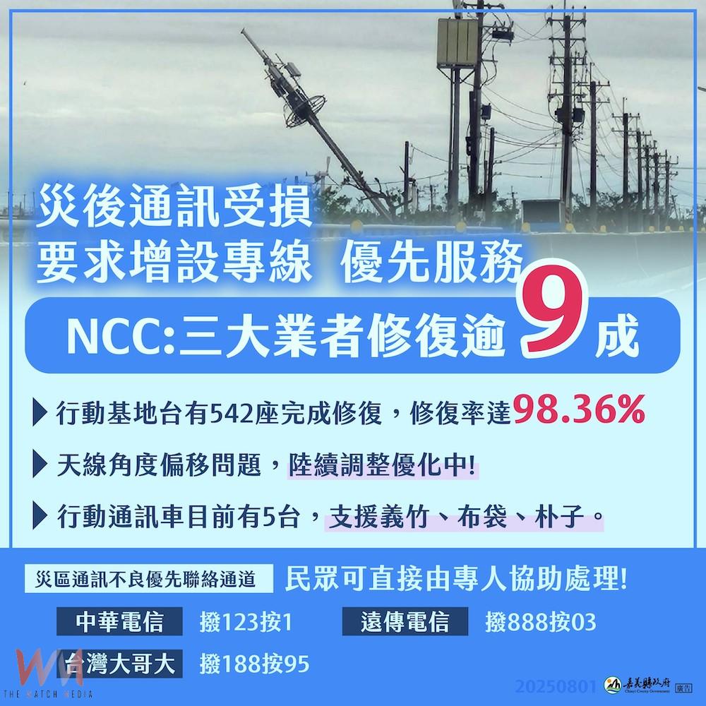 丹娜絲颱風重創基地台　嘉縣新聞處對口加速搶修改善中