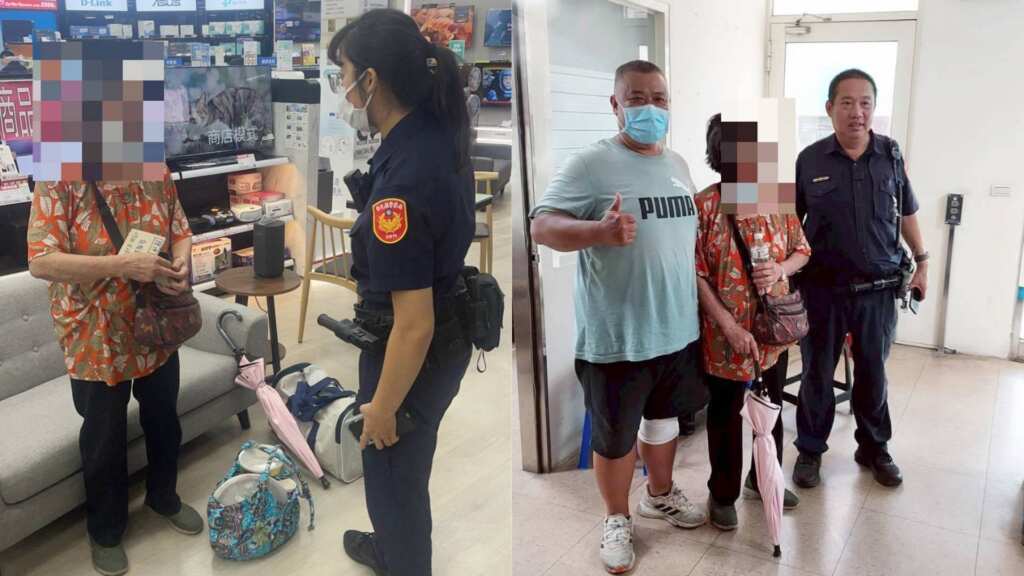 ▲老婦鹿港探友迷途 彰警助返家與親人團圓。(彰化警方提供)