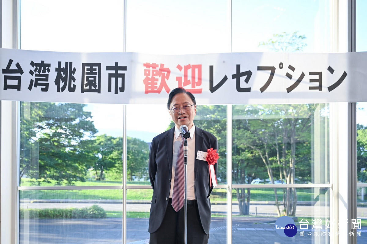 桃園市長張善政於歡迎晚宴中致詞。<br /><br />