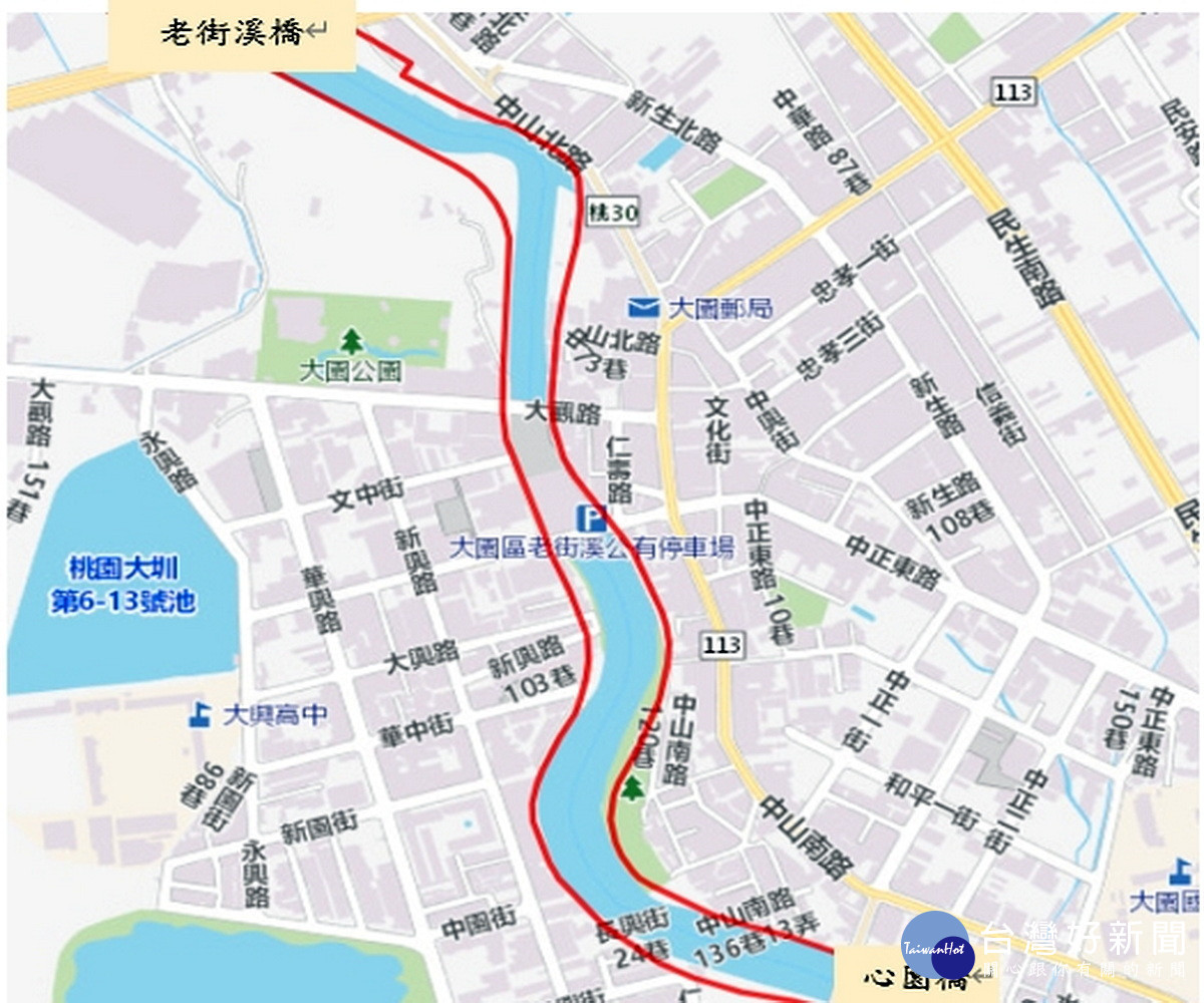 老街溪(大園區心園橋至老街溪橋)河川區域容積移轉計畫發布實施。