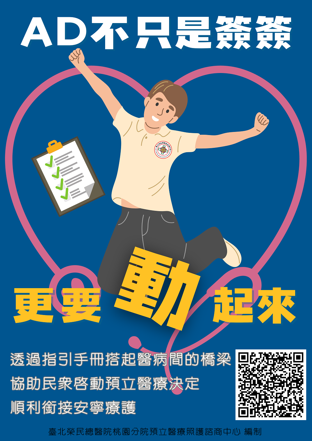 北榮桃園分院打造預立醫療決定指引手冊 榮獲安寧護理創新活動學術基石獎 1預立醫療手冊推廣海報 0