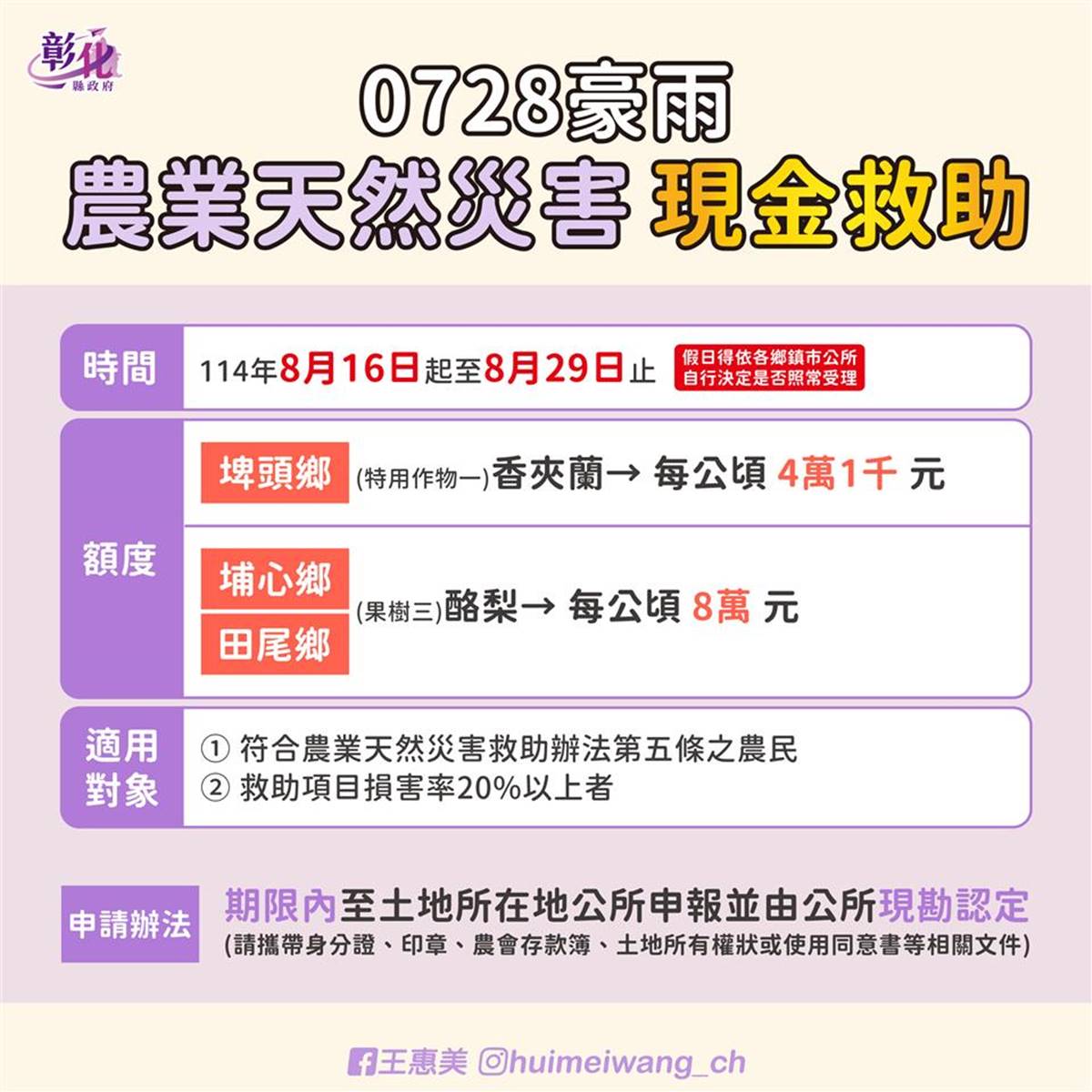 0728豪雨重創農作物　彰化香莢蘭、酪梨列入現金救助