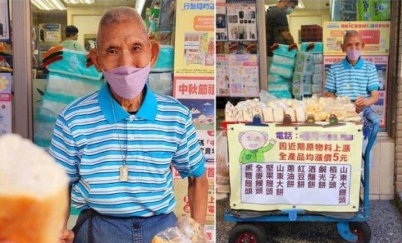 ▲98歲王爺爺年輕時隨軍來台,一生奉獻給國家,如今賣饅頭維生,自食其力令人動容。