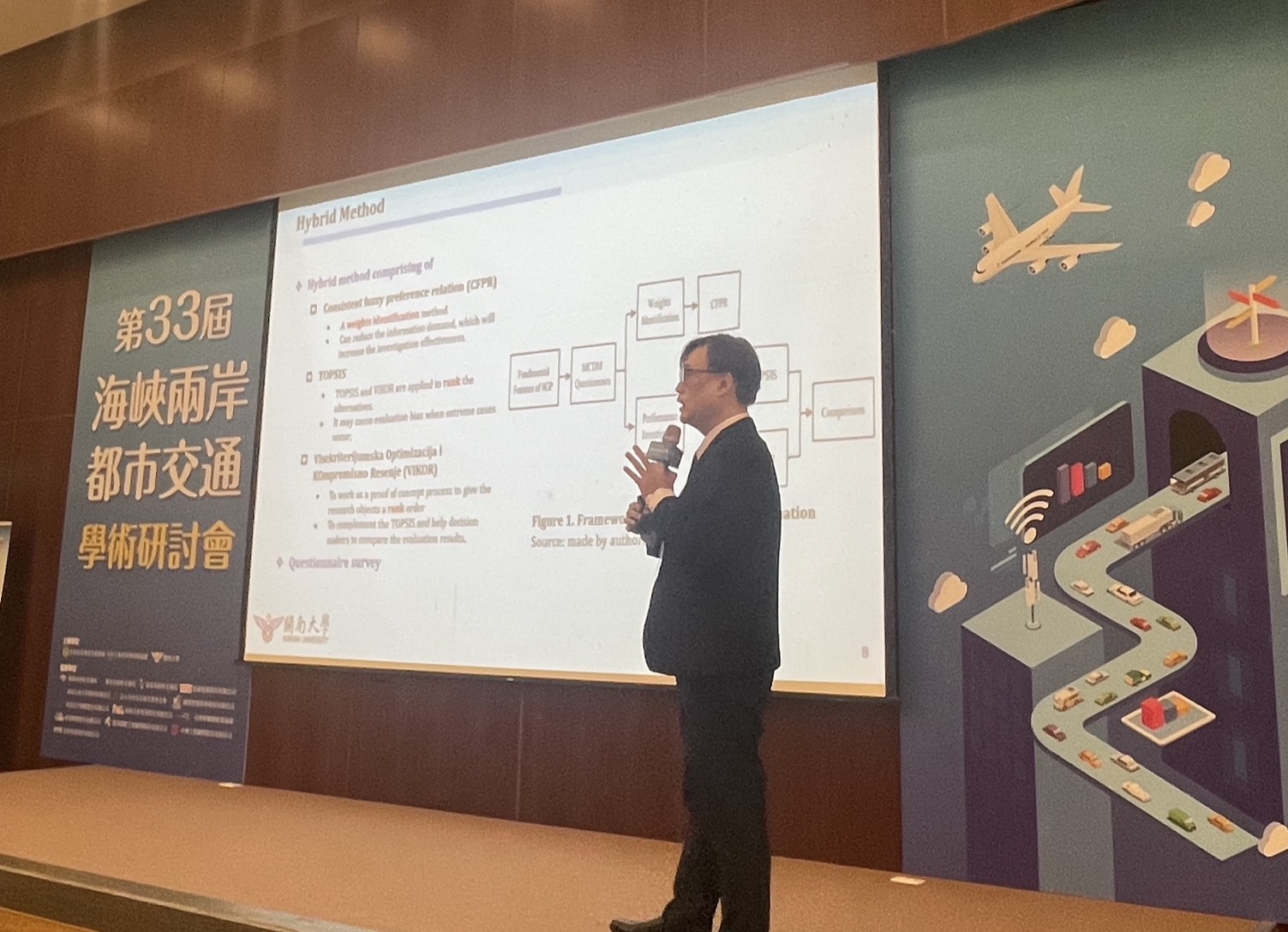 開南大學辦理海峽兩岸都市交通學術研討會 產官學齊聚交流 開南大學觀光運輸學院副院長林成蔚發表研究成果 1