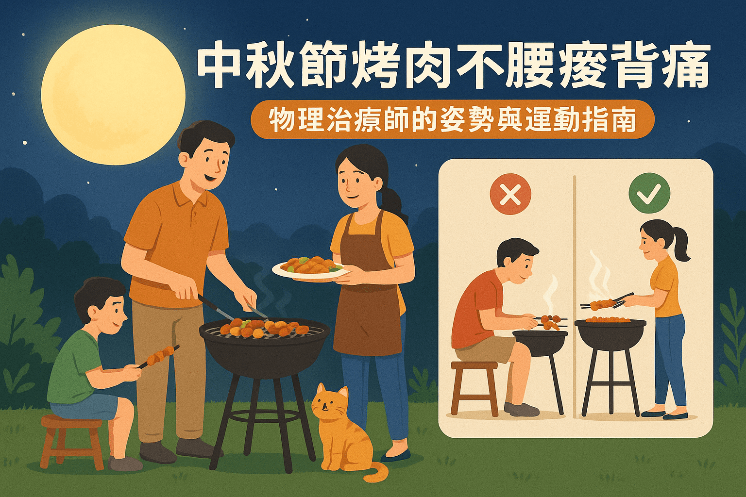 中秋節烤肉不腰痠背痛：物理治療師-云菁，教您正確姿勢與運動指南